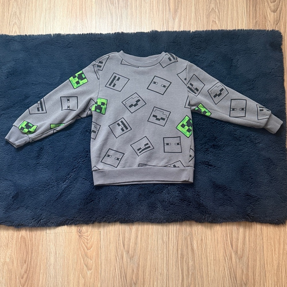 Gray and Green Kids Minecraft Sweatshirt